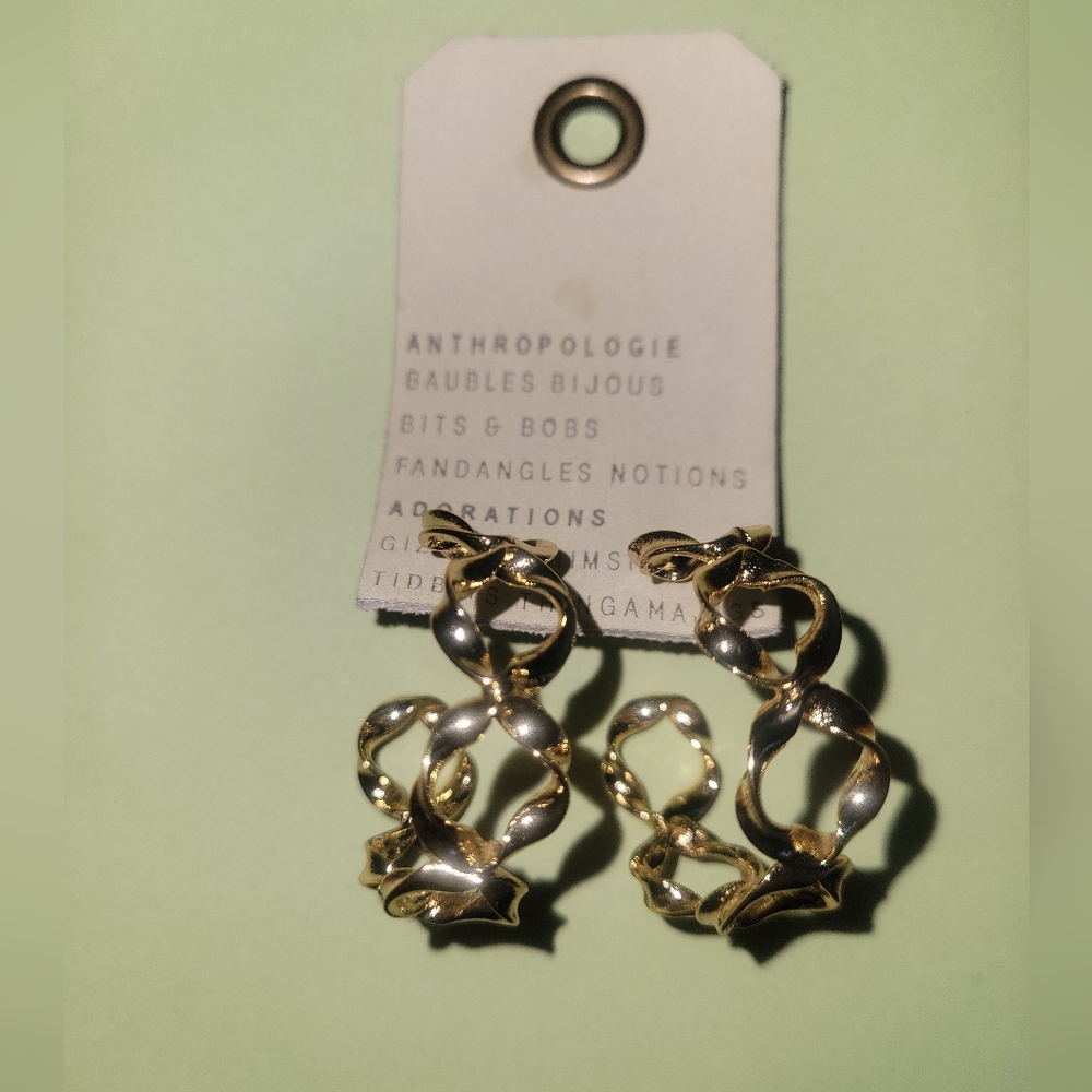 Anthropologie Twisted Gold Link Drop Earrings